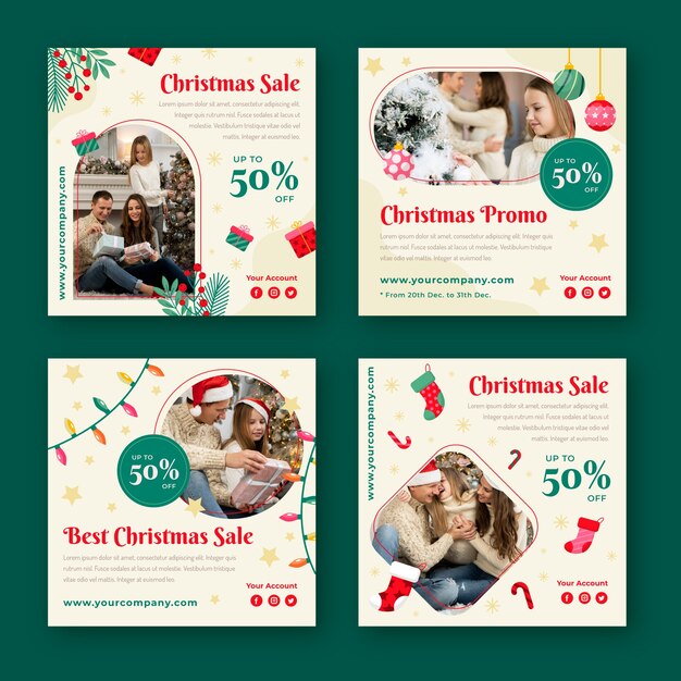 Colección de publicaciones de instagram navideñas planas