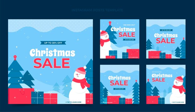 Colección de publicaciones de instagram navideñas planas