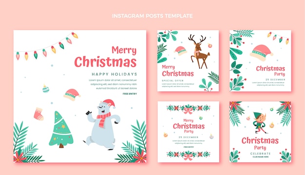 Colección de publicaciones de instagram navideñas planas