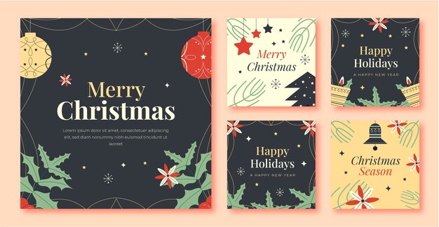 Colección de publicaciones de instagram navideñas planas