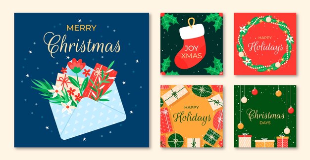 Colección de publicaciones de instagram navideñas planas