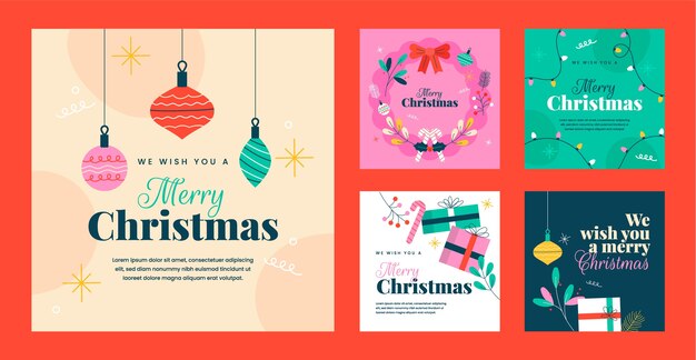 Colección de publicaciones de instagram navideñas planas