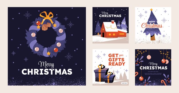 Colección de publicaciones de instagram navideñas planas