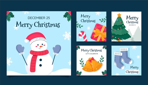 Colección de publicaciones de instagram navideñas planas