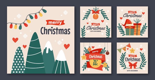 Colección de publicaciones de instagram navideñas planas