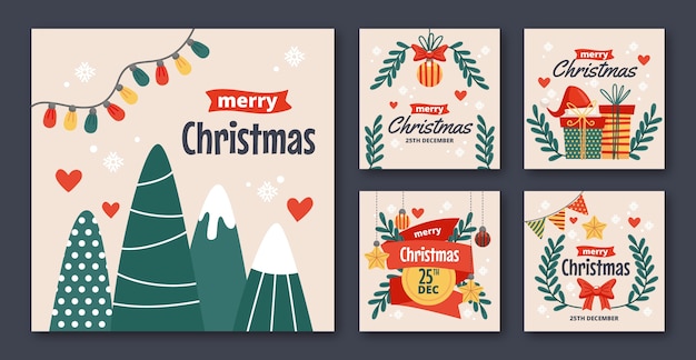 Colección de publicaciones de instagram navideñas planas