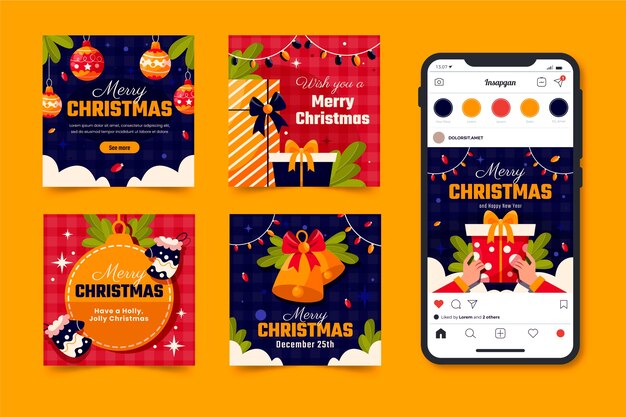 Colección de publicaciones de instagram navideñas planas