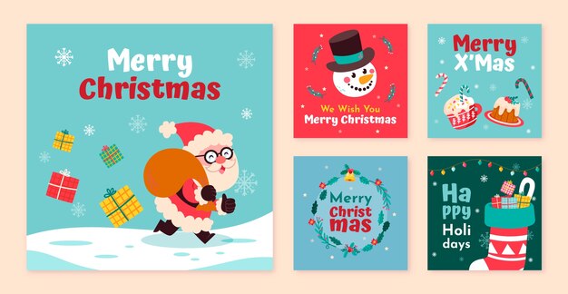 Colección de publicaciones de instagram navideñas planas