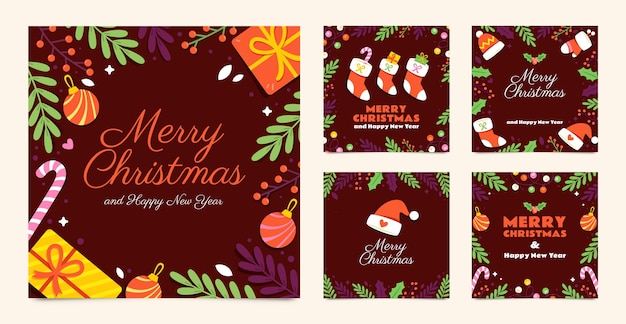 Vector gratuito colección de publicaciones de instagram navideñas planas