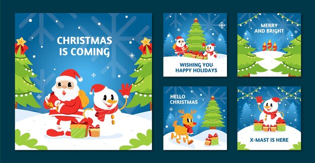 Colección de publicaciones de instagram navideñas planas