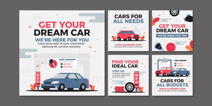 Vector gratuito colección de publicaciones de instagram de negocios de concesionarios de automóviles