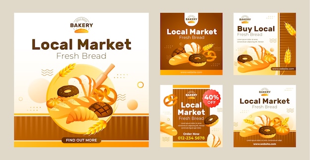 Colección de publicaciones de instagram de negocios de mercado local degradado