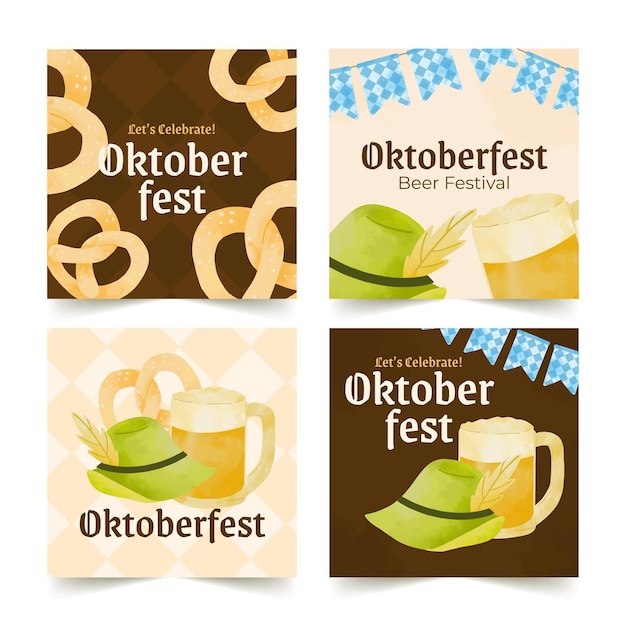 Vector gratuito colección de publicaciones de instagram de oktoberfest en acuarela