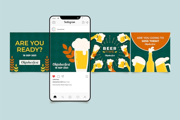 Vector gratuito colección de publicaciones de instagram de oktoberfest