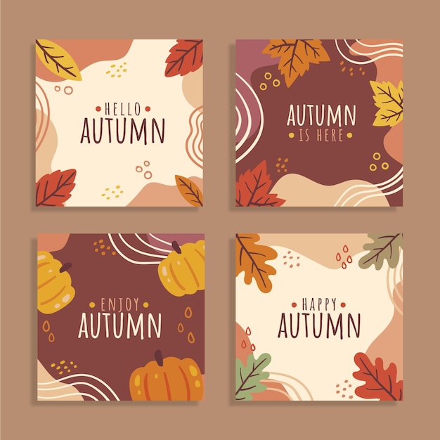 Vector gratuito colección de publicaciones de instagram de otoño dibujadas a mano