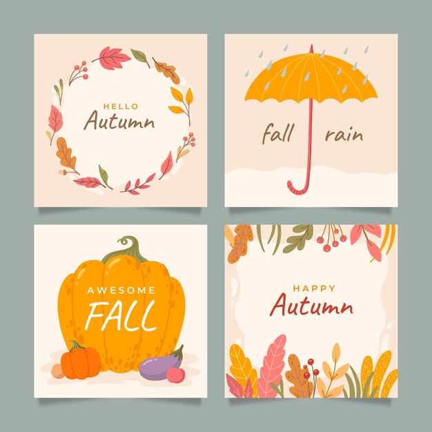 Colección de publicaciones de instagram de otoño dibujadas a mano
