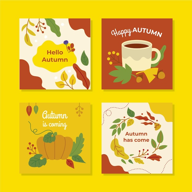 Colección de publicaciones de instagram de otoño dibujadas a mano