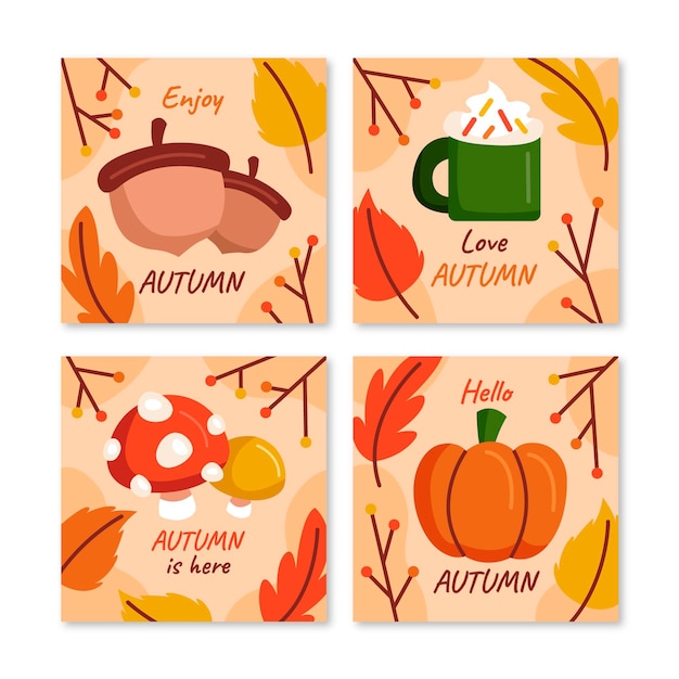 Colección de publicaciones de instagram de otoño dibujadas a mano