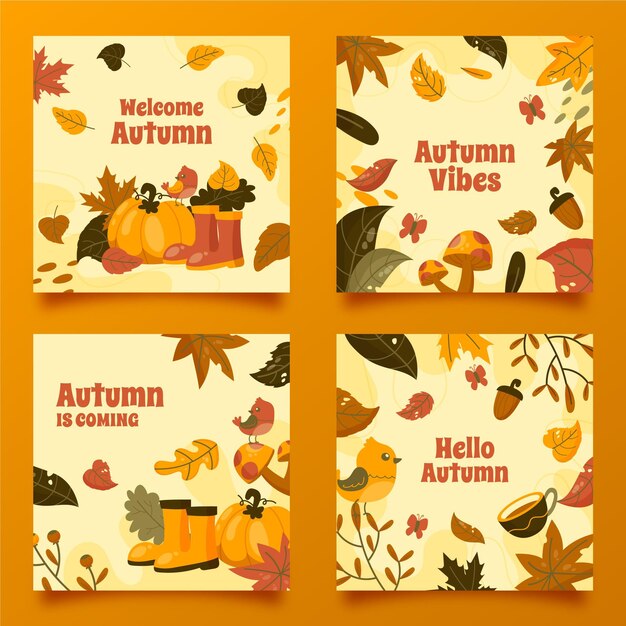 Colección de publicaciones de instagram de otoño dibujadas a mano