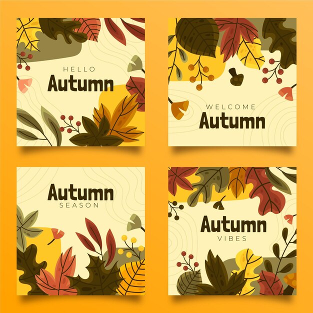 Colección de publicaciones de instagram de otoño dibujadas a mano