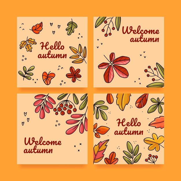 Colección de publicaciones de instagram de otoño dibujadas a mano