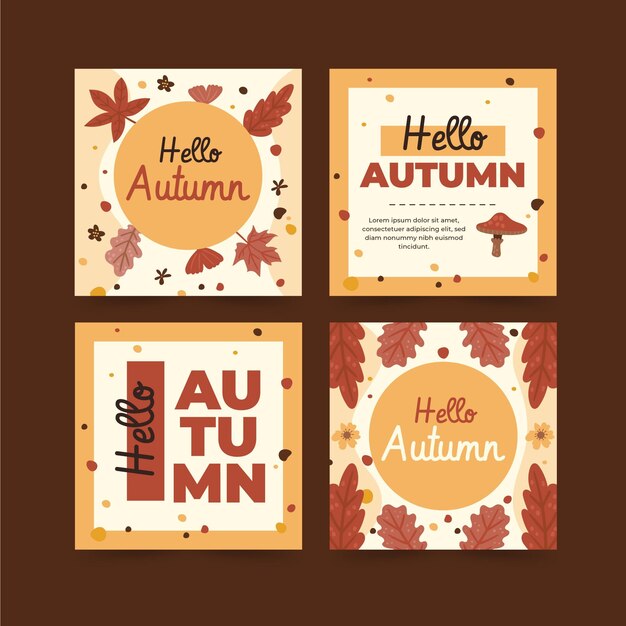 Colección de publicaciones de instagram de otoño planas dibujadas a mano