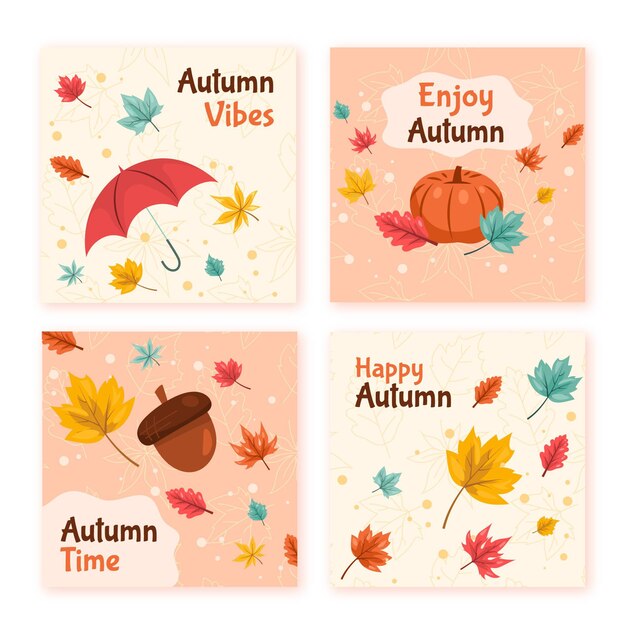 Colección de publicaciones de instagram de otoño planas dibujadas a mano