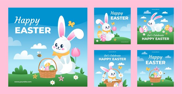 Colección de publicaciones de instagram de pascua degradado