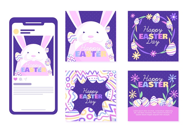 Vector gratuito colección de publicaciones de instagram de pascua dibujadas a mano