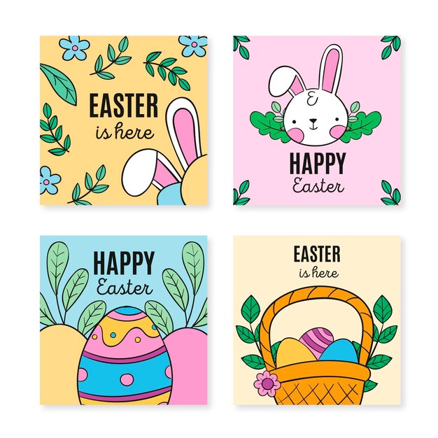 Colección de publicaciones de instagram de pascua dibujadas a mano