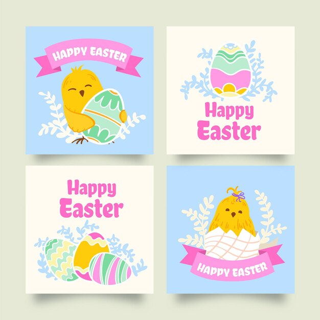 Colección de publicaciones de instagram de pascua dibujadas a mano