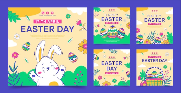 Vector gratuito colección de publicaciones de instagram de pascua dibujadas a mano