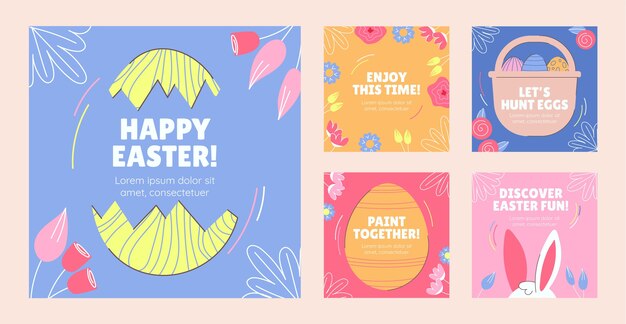 Colección de publicaciones de instagram de pascua dibujadas a mano