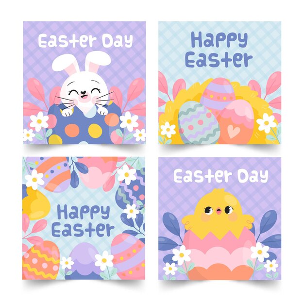 Colección de publicaciones de instagram de pascua dibujadas a mano