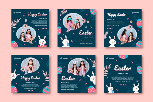 Vector gratuito colección de publicaciones de instagram para pascua