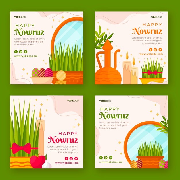 Colección de publicaciones de instagram planas nowruz