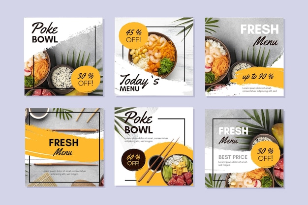 Colección de publicaciones de instagram de poke bowl