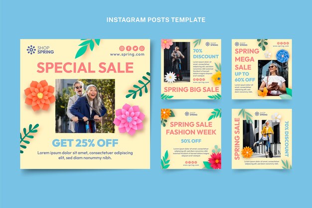 Colección de publicaciones de instagram de primavera degradada