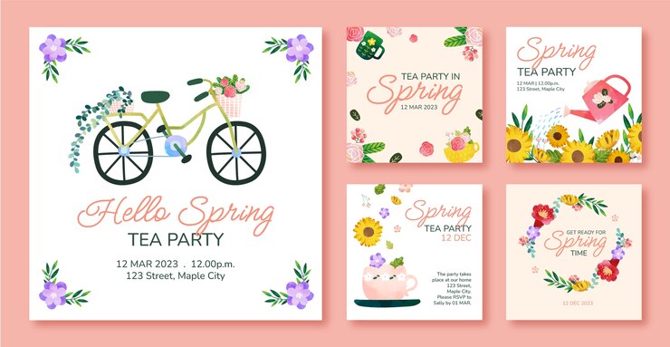 Vector gratuito colección de publicaciones de instagram de primavera floral acuarela
