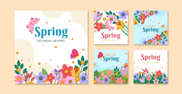 Colección de publicaciones de instagram de primavera plana floral