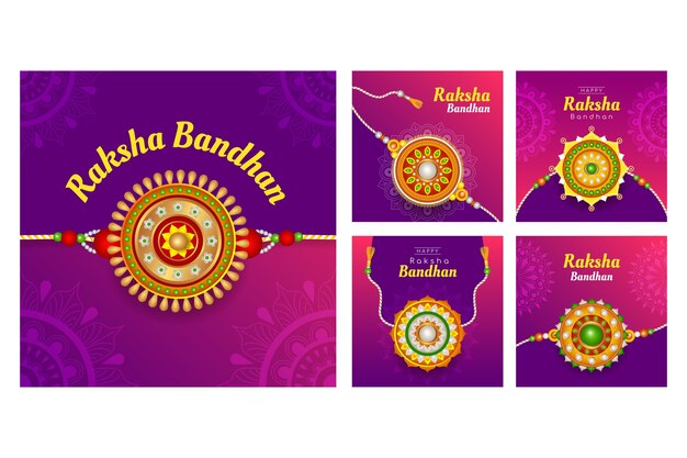 Colección de publicaciones de instagram de raksha bandhan degradado