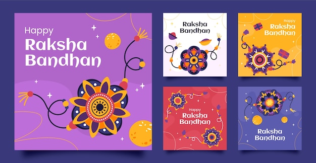 Colección de publicaciones de instagram de raksha bandhan dibujadas a mano