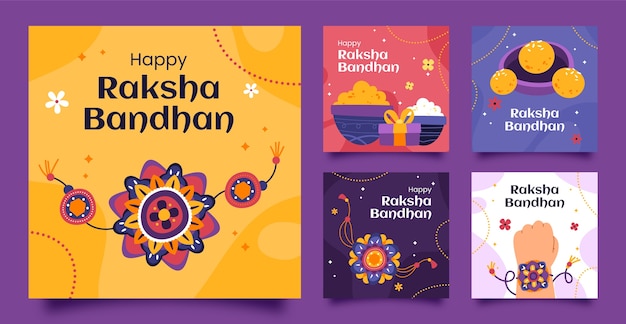 Colección de publicaciones de instagram de raksha bandhan dibujadas a mano