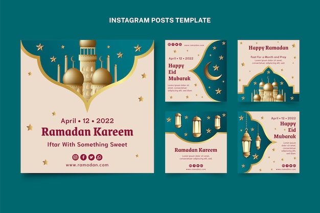 Vector gratuito colección de publicaciones de instagram de ramadán degradado