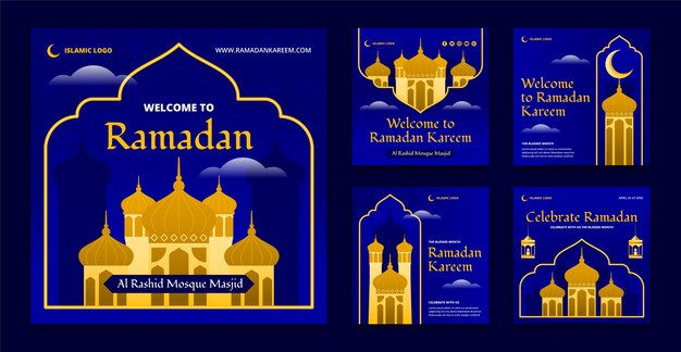 Colección de publicaciones de instagram de ramadán degradado