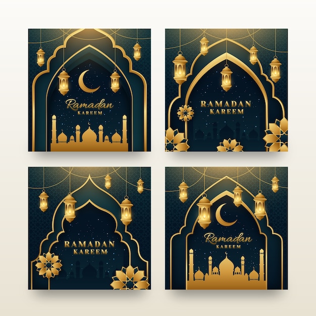 Vector gratuito colección de publicaciones de instagram de ramadán degradado