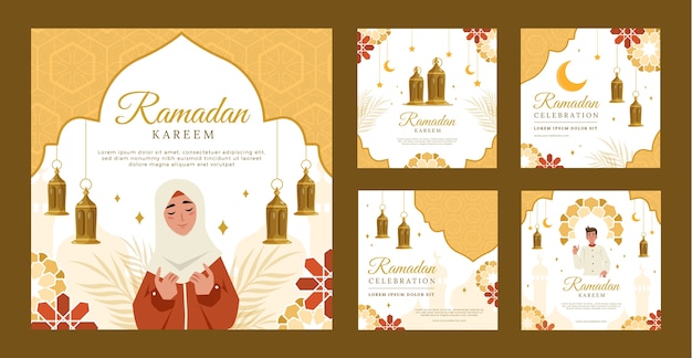 Colección de publicaciones de instagram de ramadán dibujadas a mano