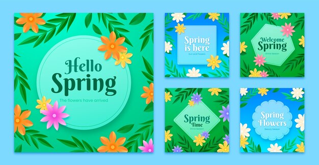 Colección de publicaciones de instagram realistas para la celebración de la primavera