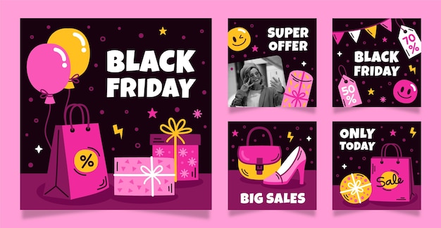 Colección de publicaciones de instagram para las rebajas del black friday.