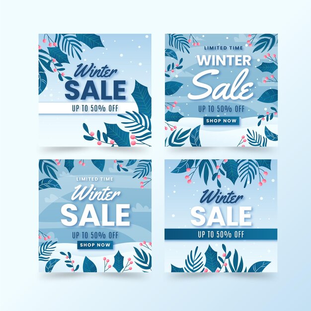 Colección de publicaciones de instagram de rebajas de invierno degradado